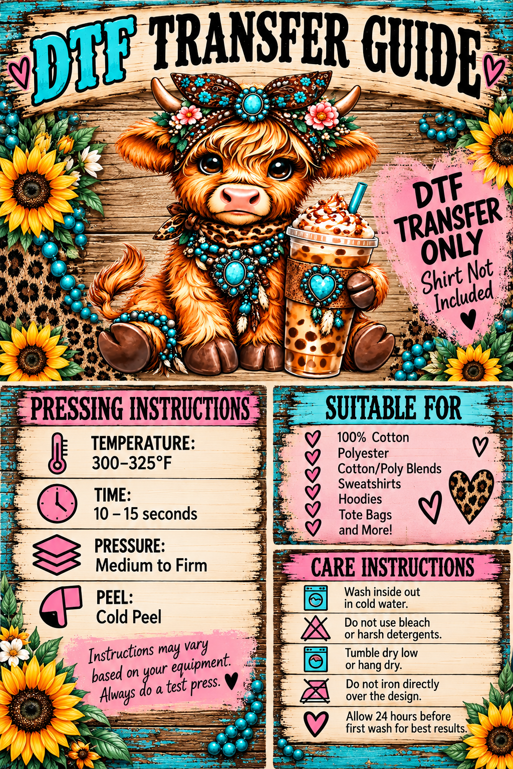 Western & Country DTF Transfers | Highland Cows, Cowgirl Ducks, Bows & Bucks | Ready to Press